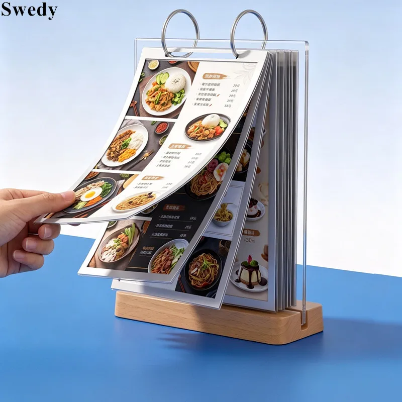 A5 148X210MM Page Flip Acrylic Sign Holder Display Stand Restaurant Wood Menu Stand Price List Flyer Poster Photo Picture Frame