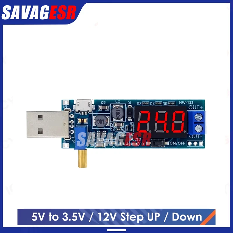 Boost Buck Converter USB Step UP / Down Power Supply Module DC-DC 5V to 3.3V / 12V Adjustable Out DC 1.2V-24V