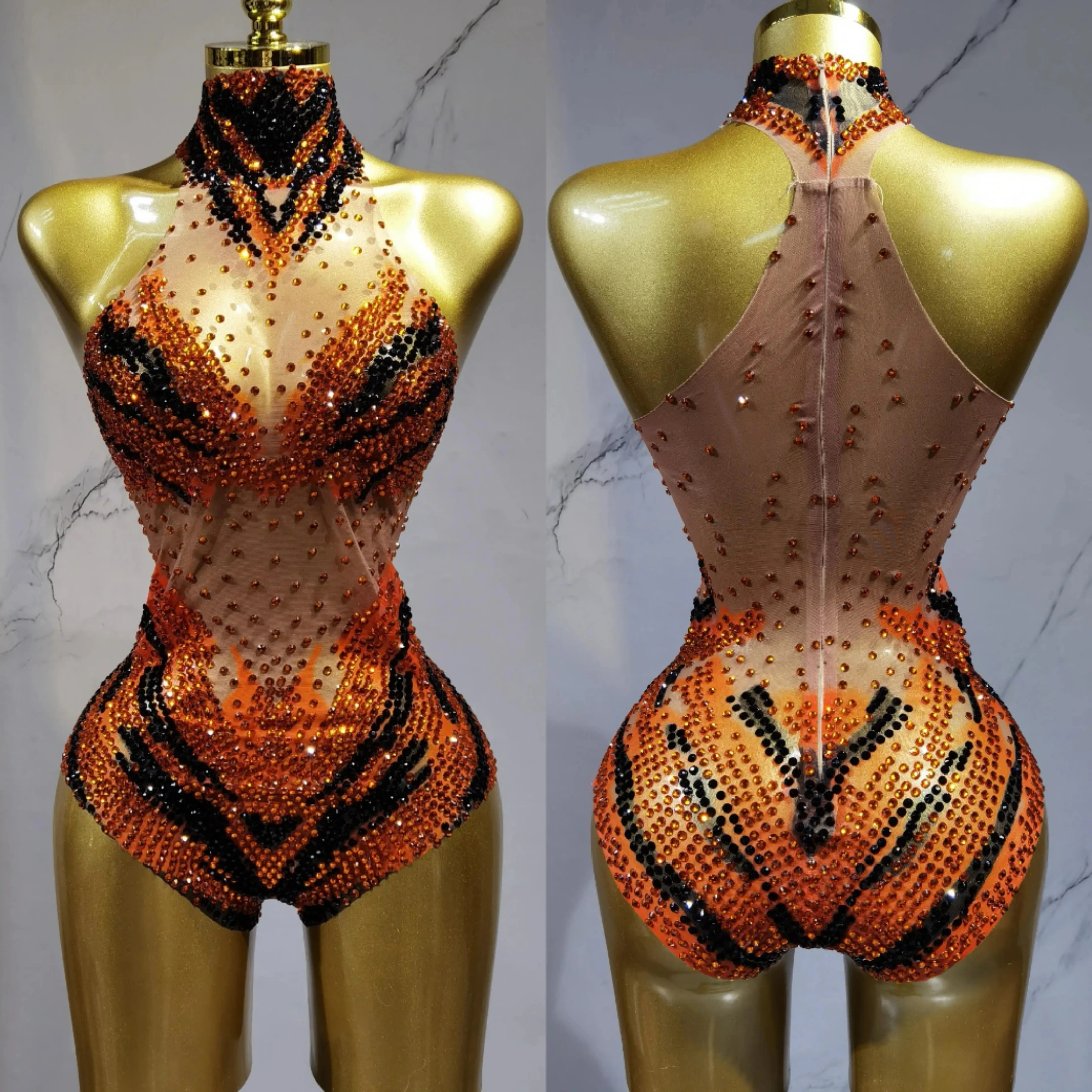 Zilveren strass stretch bodysuits met lange mouwen voor dames sexy avond luxe feest nachtclub toneelkostuum bodysuit