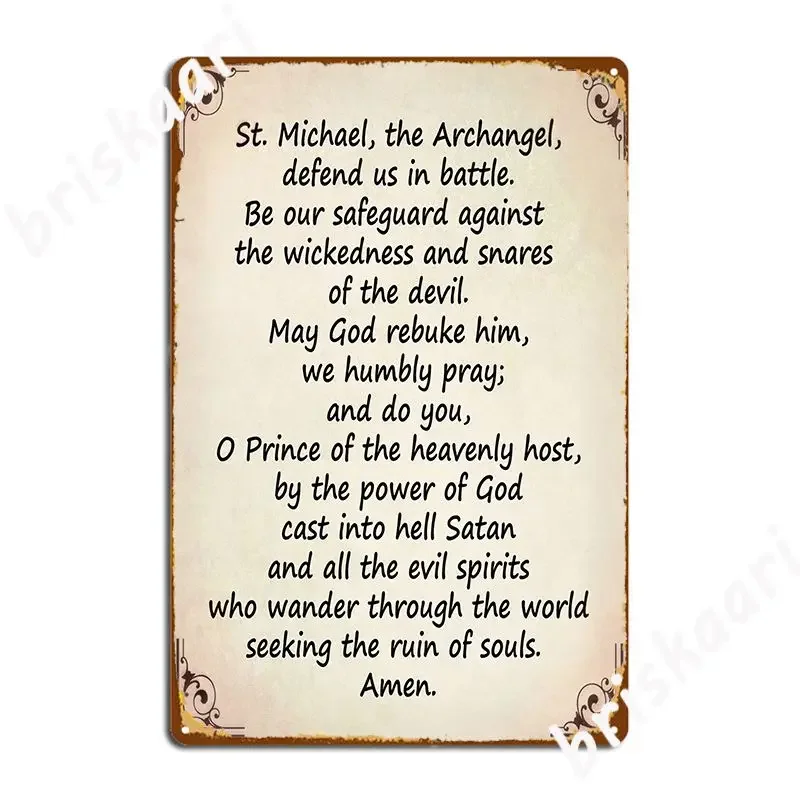 The Saint Michael S Prayer Poster Metal Plaque Personalized Mural Painting Bar Cave Club Party Tin Sign Poster