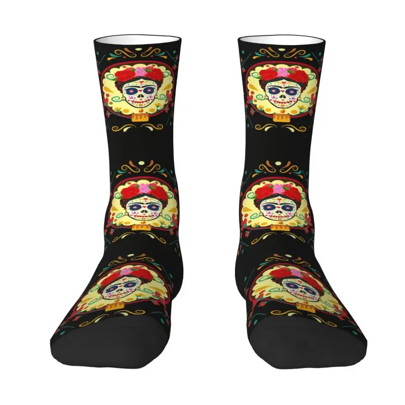 Frida Skull Day Of Dead Men\'s Crew Socks Unisex Fashion Mexican Flowers Catrina Spring Summer Autumn Winter Dress Socks