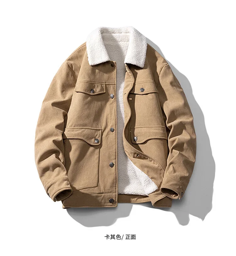 

Lamb wool tide brand cotton-padded clothes for men, new Hong Kong style simple tooling jackets for men in autumn and winter