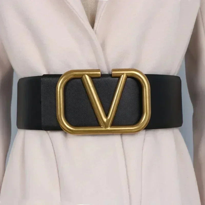 Ceinture large pour femme, Cummerbunds en cuir de vachette, métal, grande robe en forme de V, décoration de manteau, joint de taille, ceinture serrée, Ins Fashion