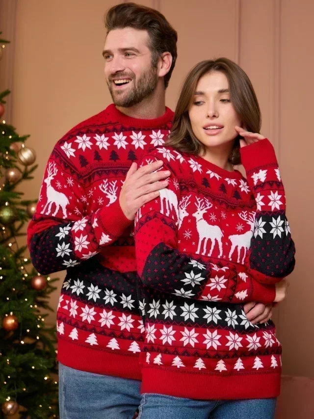 2025 nuevas mujeres hombres niños suéteres de Navidad Casual jerseys suaves cálido espesar trajes a juego Jersey prendas de punto Navidad aspecto familiar