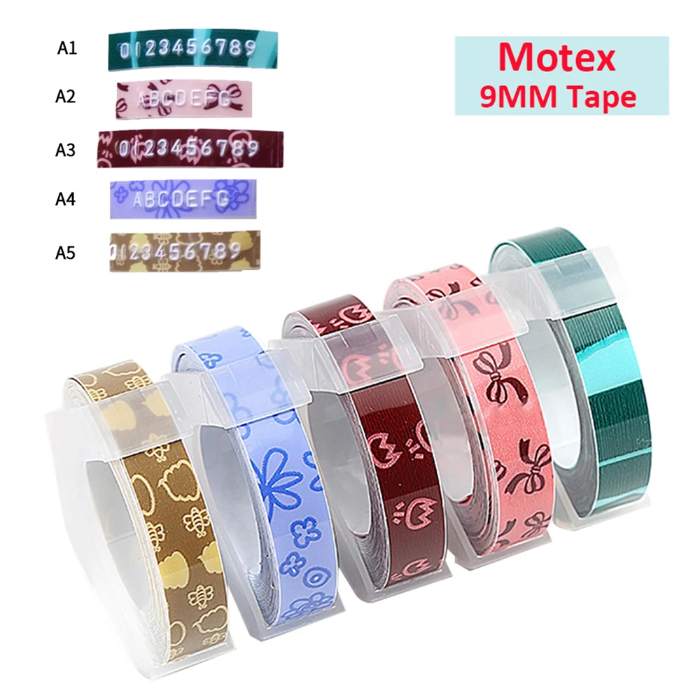 5Rolls DIY Motex 3D Embossing Label Tape 9mm Refill Tapes for Dymo 1880 12965 Ribbon Printer Typewriter MOTEX E101 Label Maker