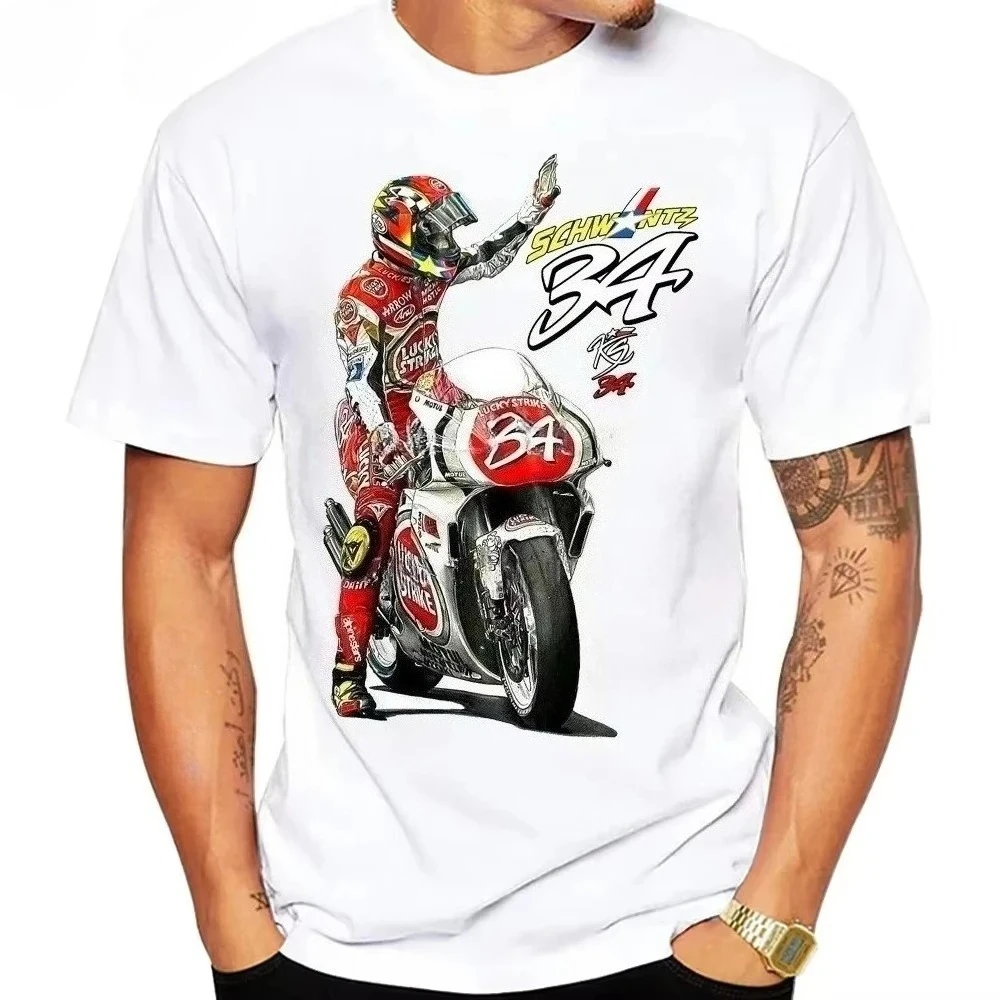 

Legend Rider Kevin Schwantz 34 1993 GP 500cc T-Shirt Men Short Sleeve Hip Hop Boy Sport Casual White Tops Man Motorcycle Tees