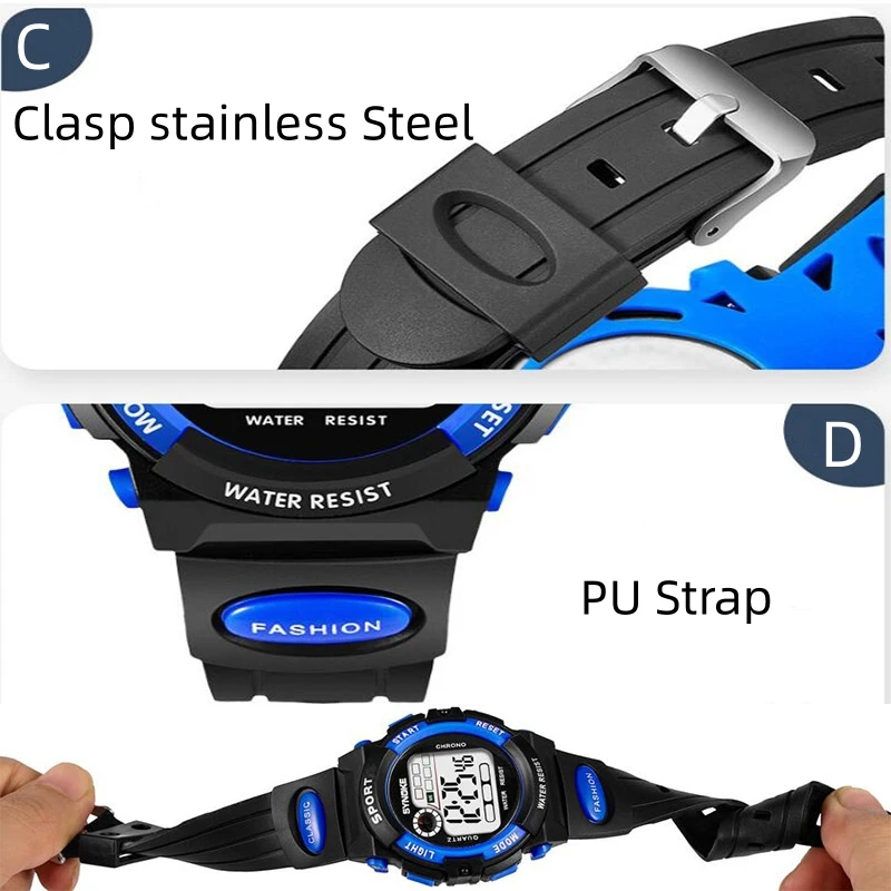 Synoke Kinder digitale Sport uhren Mode Pu Armband führte wasserdichte Jungen Mädchen Militär Armbanduhr Student Wecker