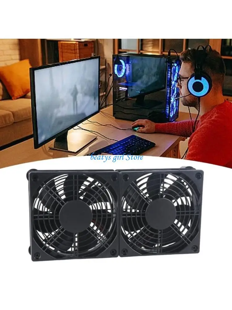 

C7AB Double 120mm 5V USB Powered Fans 1 Speed High Cooling Fan for Router