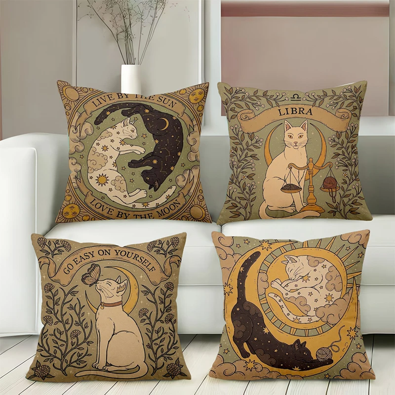 Cat Themed Cushions Live By Sun Love By Moon Polyester pillowcase, sofa decorative cushion cov Headboard Pillow