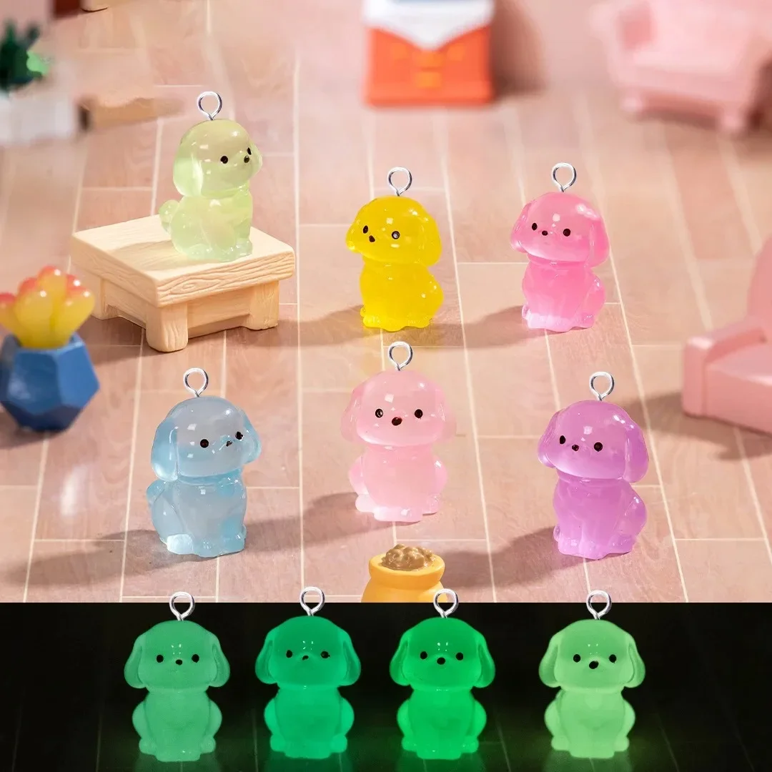 10Pcs New Luminous Kawaii Dog Resin Charms, Flatback Animal Pendants, DIY Jewelry Findings for Keychain Making