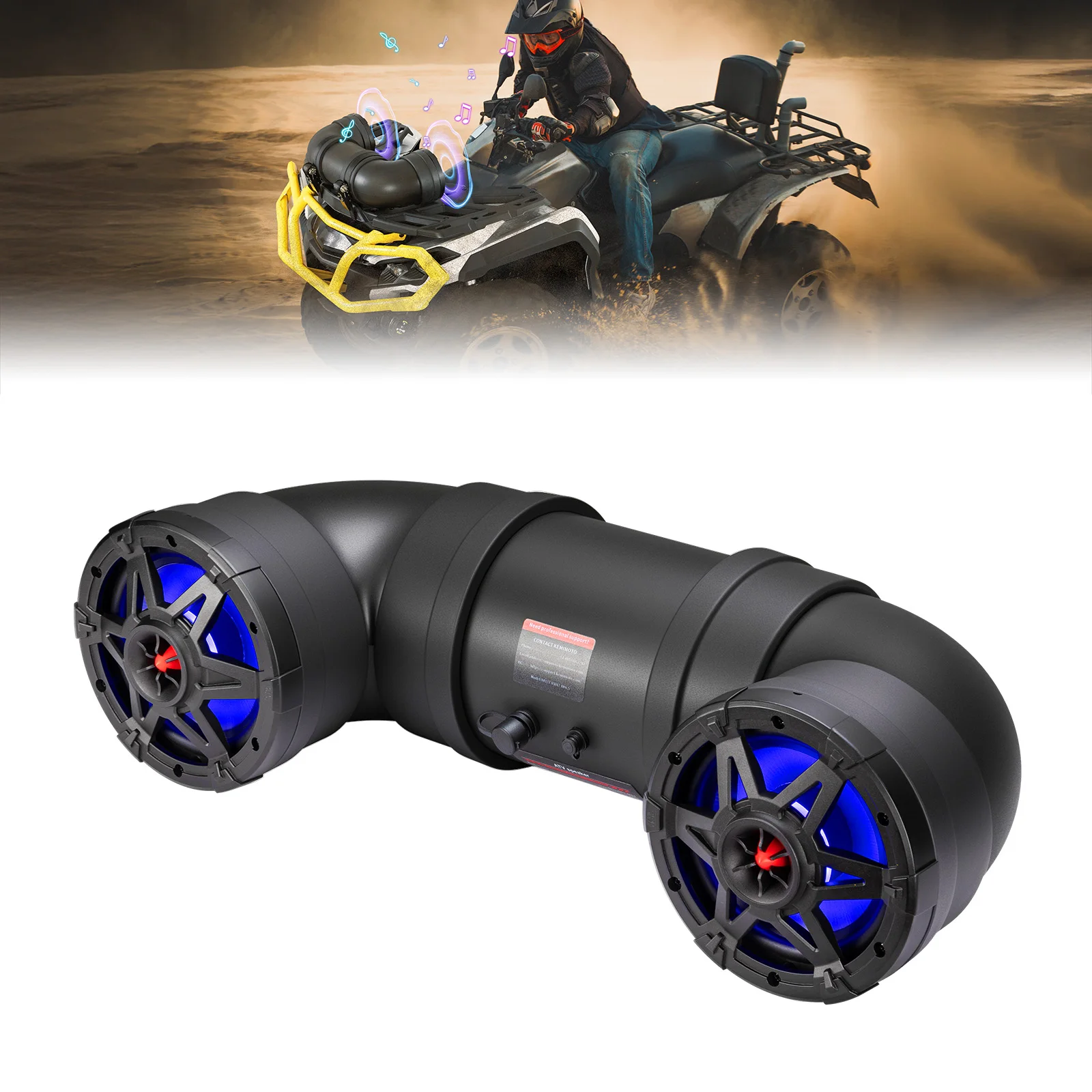 ATV UTV Dual 8.0in Speakers with LED Lights Bluetooth Remote Control Waterproof Audio System Easy Install for 12V Vehicle