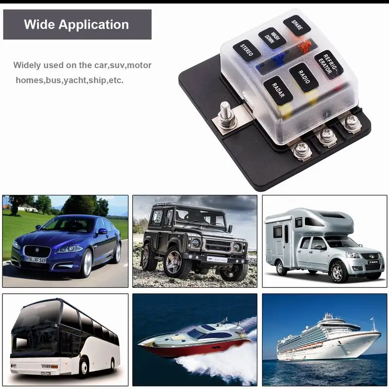 Car Blade Holder Fuse Box Universal 6 8 10 12 Ways With LED Indicator Light 12V 32V Screw Binding Post Fuse For Car Boat Marine