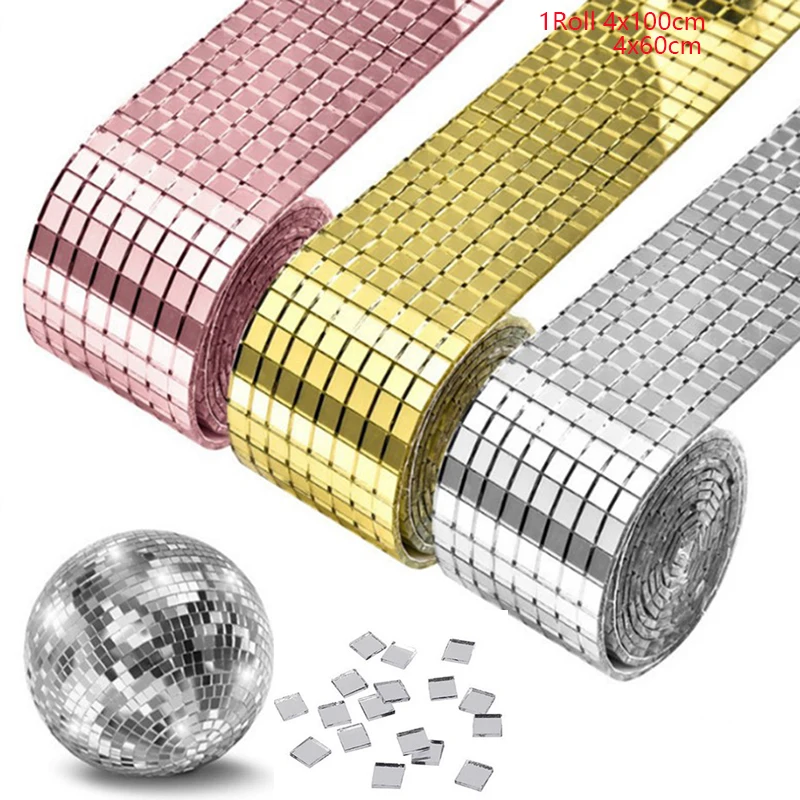 1Roll 4*60cm Disco Ball DIY Glass Mirror Stickers Self-adhesive 3D Acrylic Wall Sticker KTV Home Wall Decoration Wall Stickers