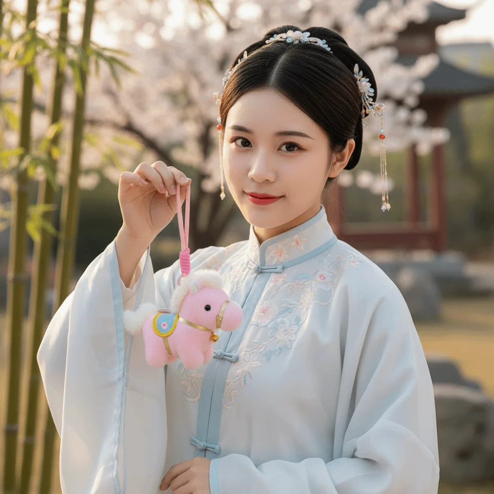 พวงกุญแจม้าตุ๊กตาขนนุ่ม น่ารัก สไตล์จีน ตุ๊กตาม้านำโชค