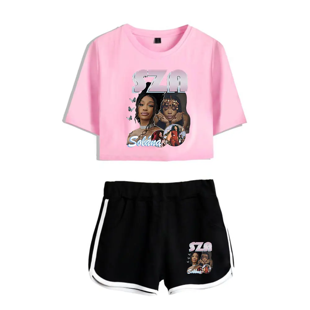 Summer Women's Sets Rapper SZA Good Day Short Sleeve Crop Top + Shorts Sweat Suits Women Tracksuits Two Piece Outfits Streetwear