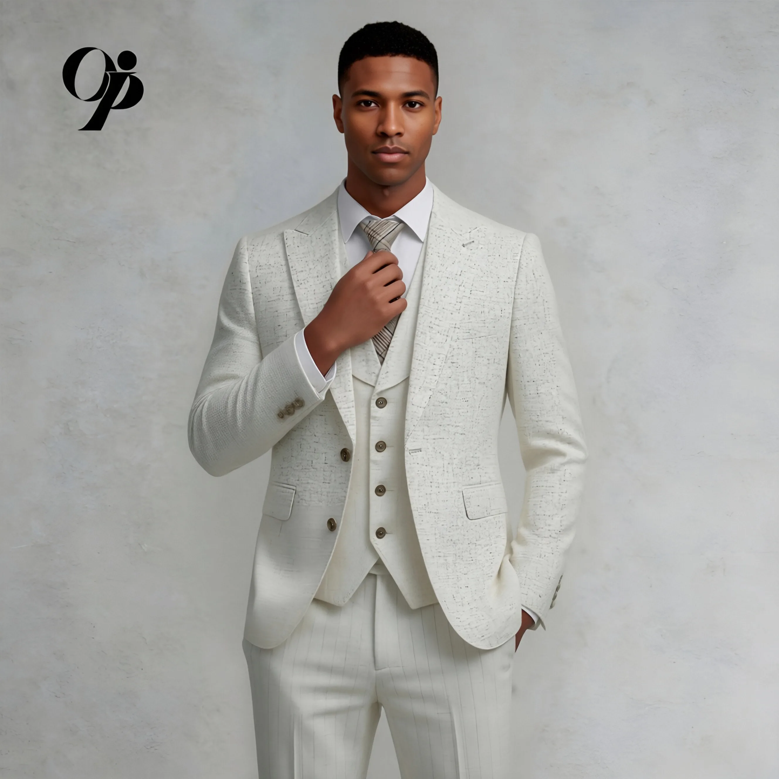 

Ivory Textured 3-Piece Suit Men's Slim Fit - Summer Wedding Prom Business Casual Outfit