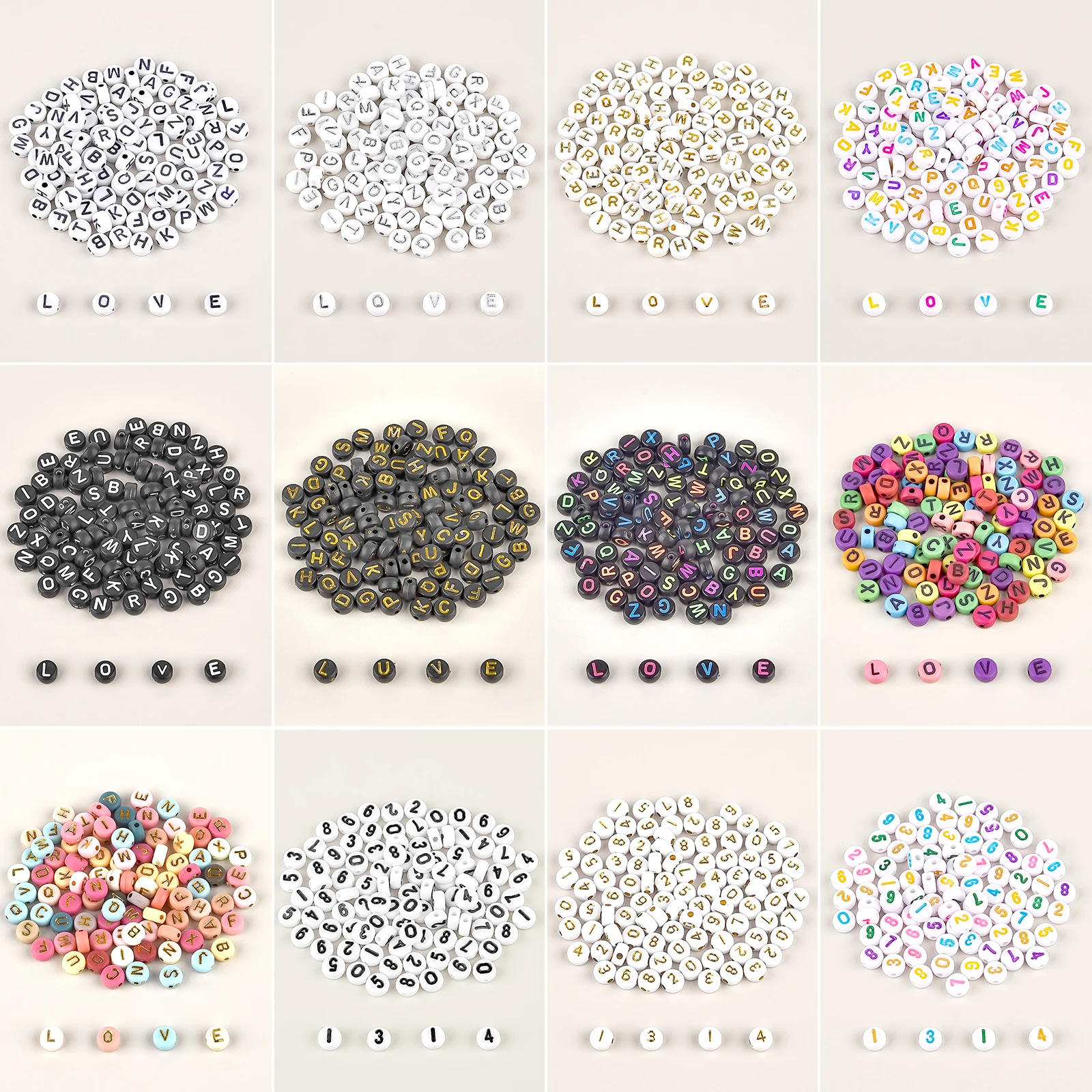 100pcs/Set Mixed Digital Letter Acrylic Beads 12 Colors Round Flat Number Bead For Jewelry Making DIY Bracelet Necklace Charms