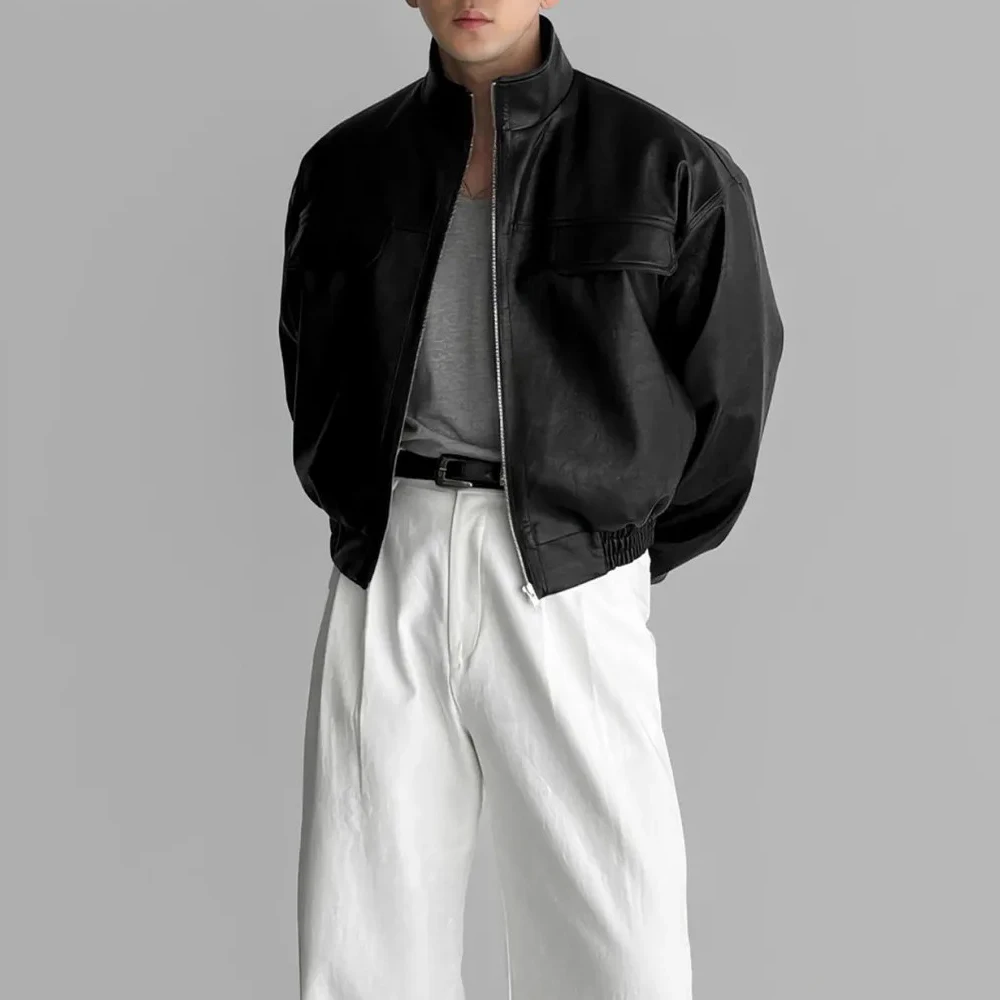 

Мужская куртка из искусственной кожи, короткая мотоциклетная куртка, уличная одежда, модная молодежная байкерская куртка-пилот, мужская одежда Old Money, новинка 2025 года