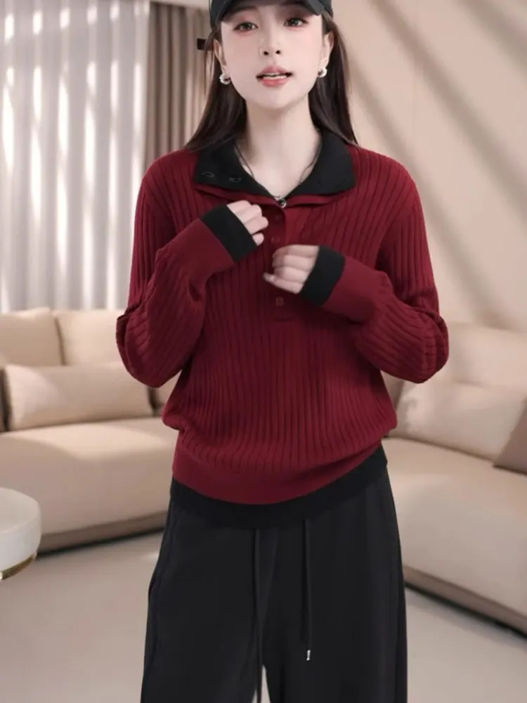 الكورية Sle عالية الياقة f مفتوحة محبوك سترة عادية تخفيف طويل Sve الخريف جديد Sle المرأة وهمية قطعتين سترة