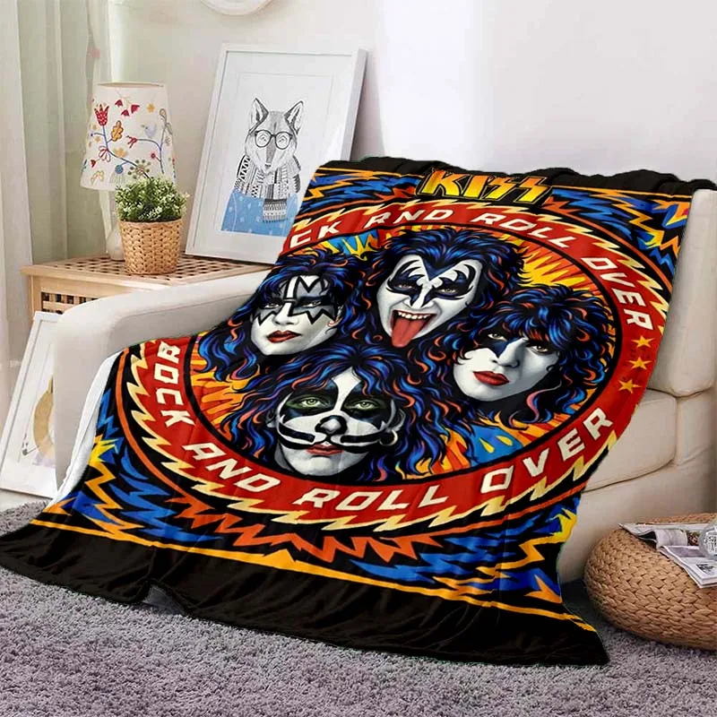 KISS Heavy Metal Rock Group Print Flannel Blanket Ultra Soft Warm Throw For Couch Bedroom Living Room Indoor Home Holiday Gift