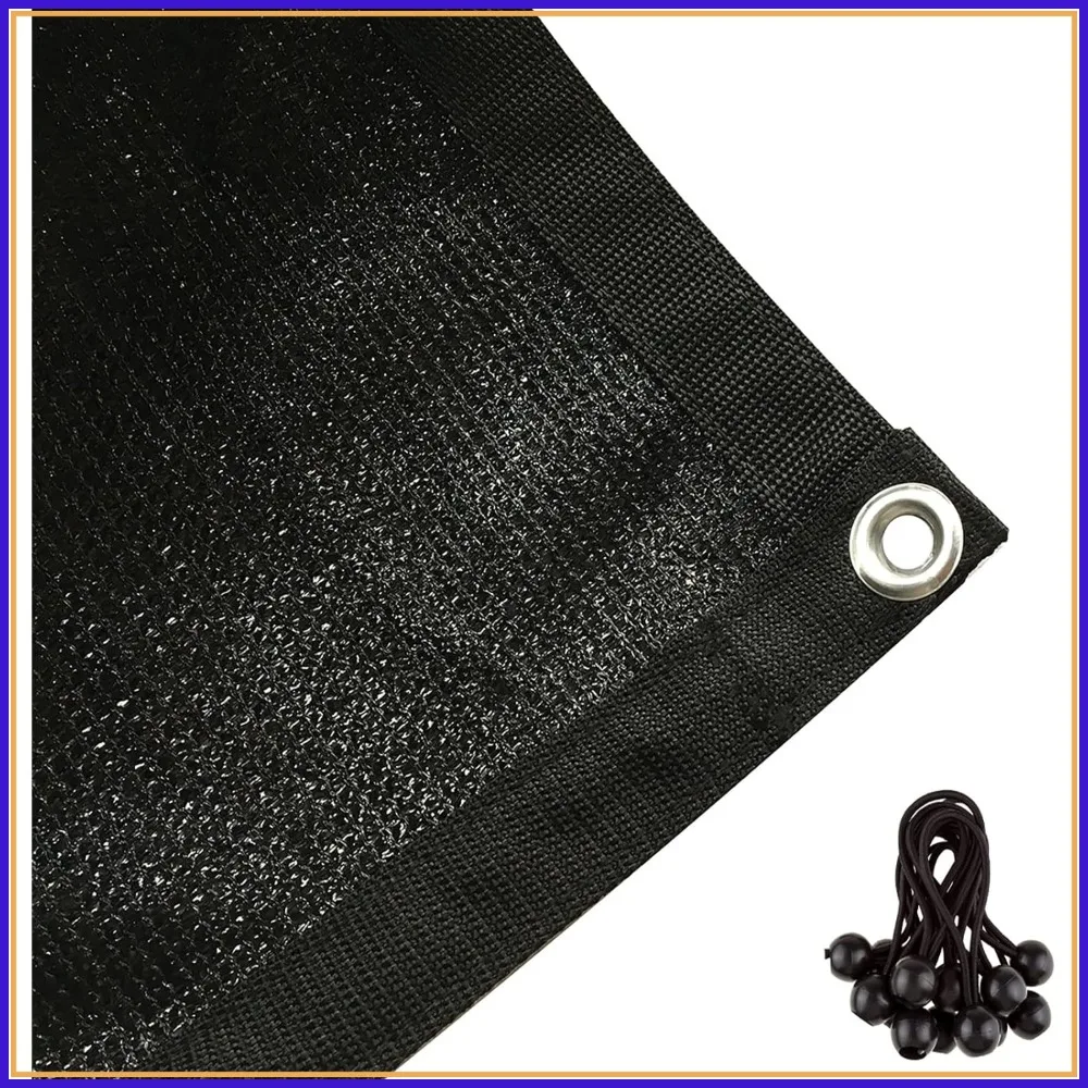 

90% Shade Cloth 6x14ft Sunblock Panel, Black, 12 Bungee Balls