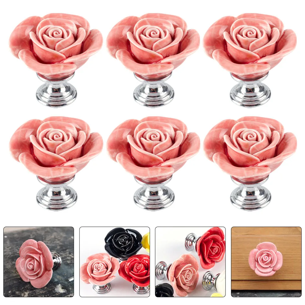 

6 шт. керамические ручки для ящиков в форме розы премиум-класса из цинкового сплава, современный стиль для шкафа, гардероба, обновленная мебель для ванной комнаты