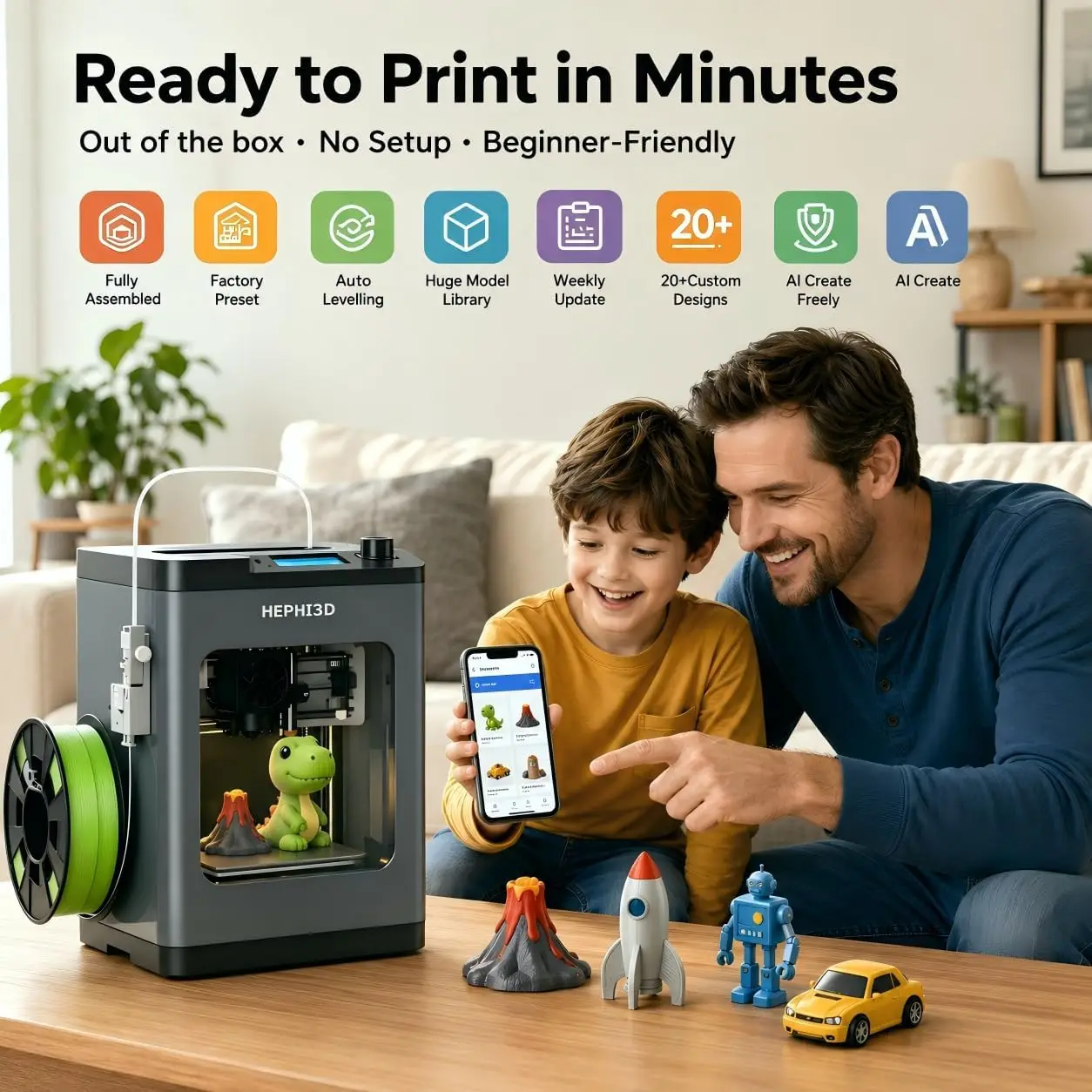 Beginner 3D Printer Kids Fully Assembled Ready Use Auto Leveling Mini 250mm/s High Speed WiFi APP Control 3000 Model Library Hom