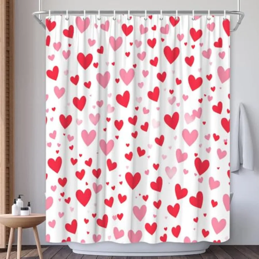 

Valentines Shower Curtain Romantic Falling Red Hearts Creativity Heart-Shaped Petal Bath Decor Polyester Fabric Curtains 70X70