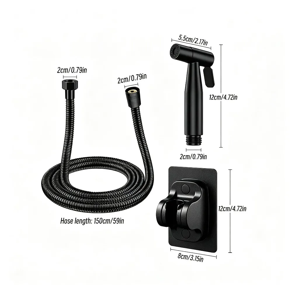 Black Versatile Bathroom Spray Gun with Strong Water Pressure Durable Hose And Mount for Bidet Toilet Floor Pet Bath view 4