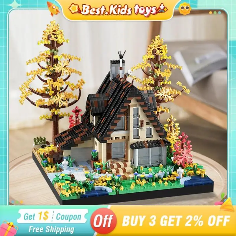 2635+PC Forest Cabin Building Blocks Wooden House Model Bricks City Street View Kids Toys Educational Girls Boys Birthday Gift