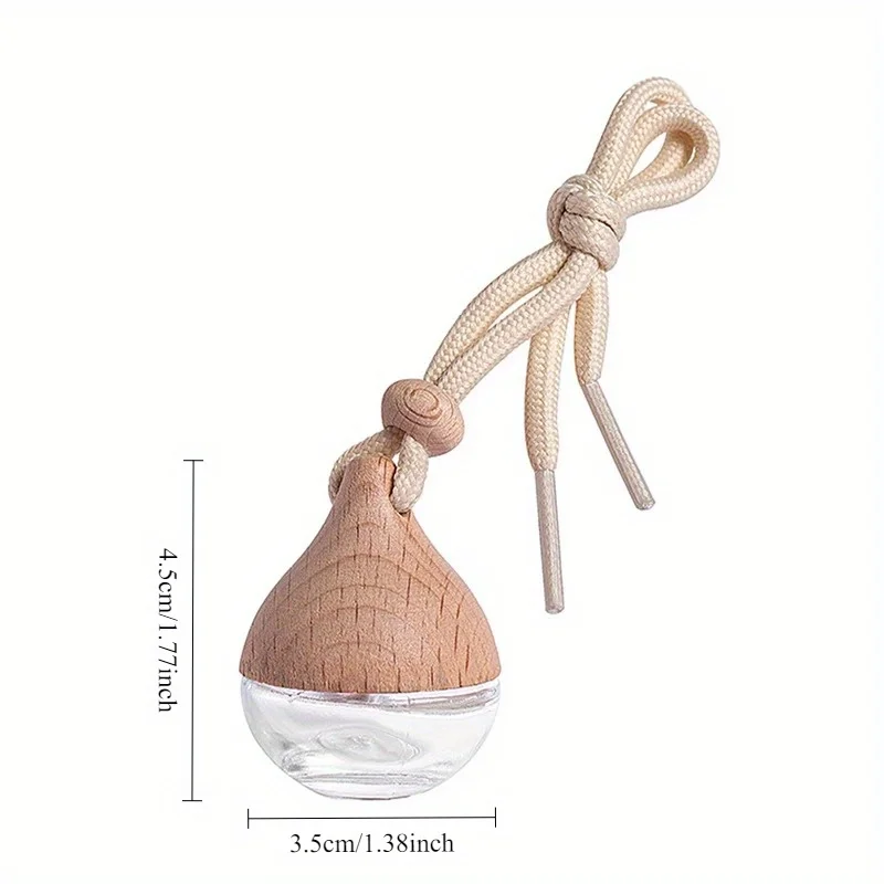 2Pcs Empty Car Air Freshener Pendant Perfume Glass Bottle With Wooden Caps Refillable Car Essential Oil Diffuser Bottle Car Pend