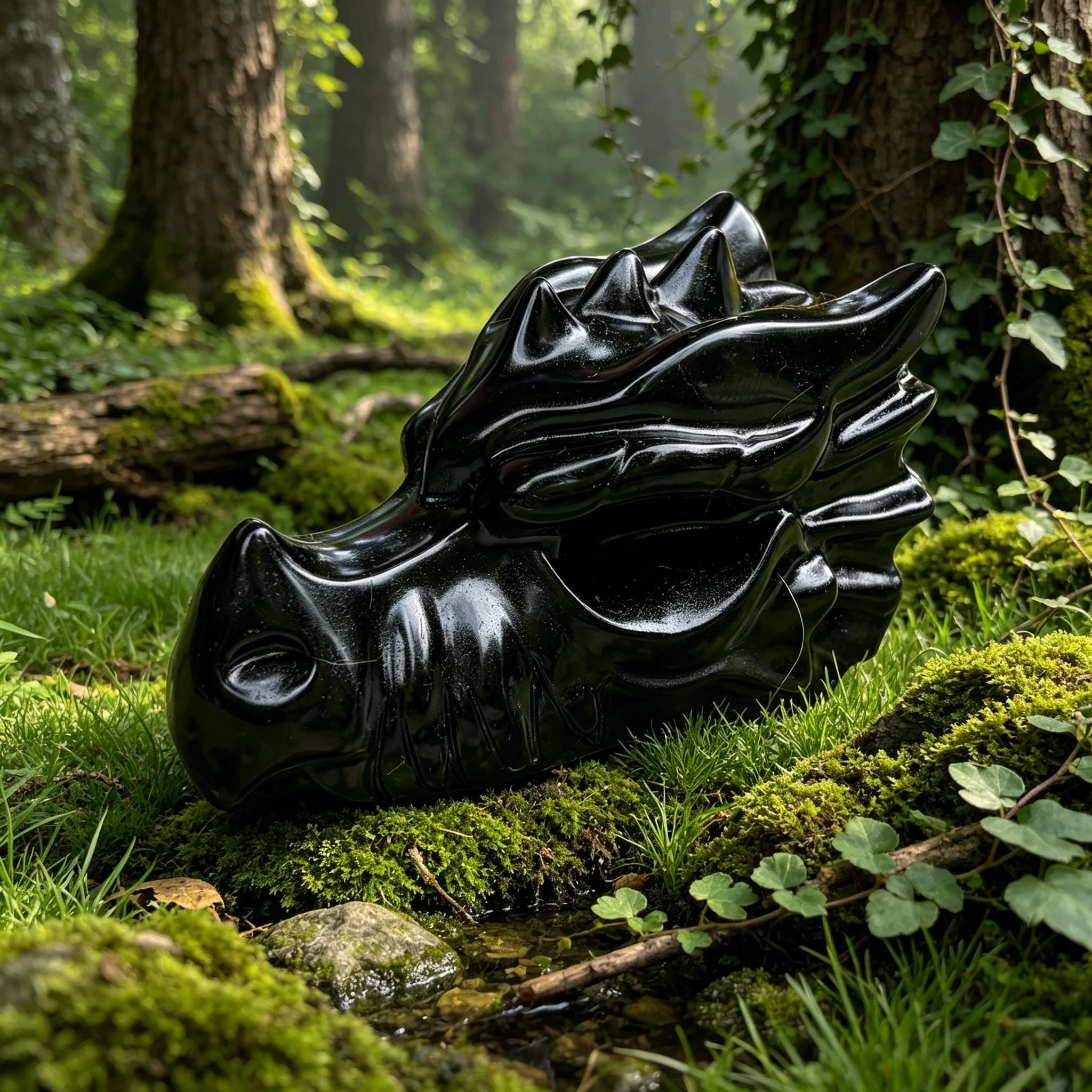 Natural Black Obsidian Dragon Skull Carving Hand Carved Gemstone Fantasy Creature Figurine Reiki Healing Gothic Home Decor Gift view 2