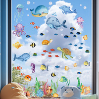 Ocean Theme Window Clings Watercolor Sea Animal Glass Stickers Under The Sea Party Window Decals for Home Office Party Decor