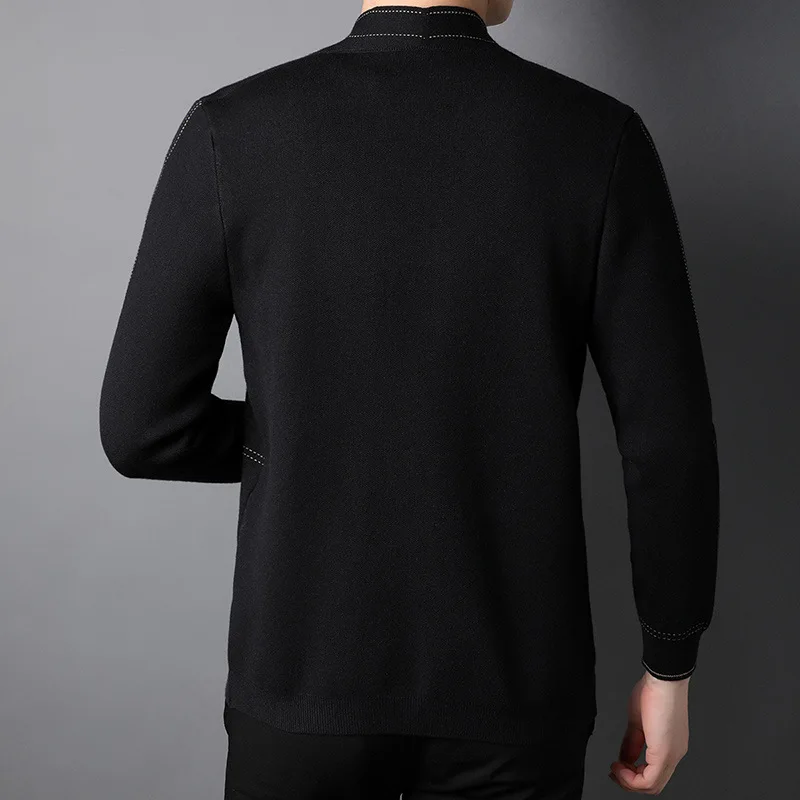 2023 New Korean Style Casual Men's Knitted Wool Sweater Pullover Autumn Long Sleeve Outerwear for Middle-aged Men