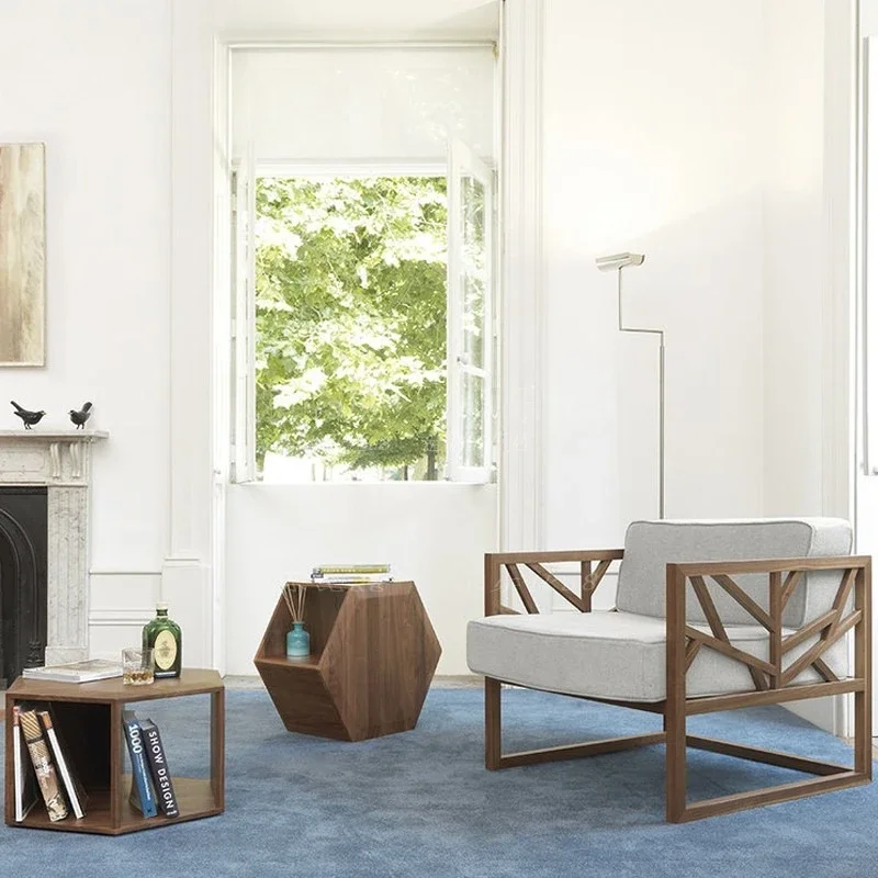 All solid wood hexagonal side table living room coffee table Nordic modern simple combination