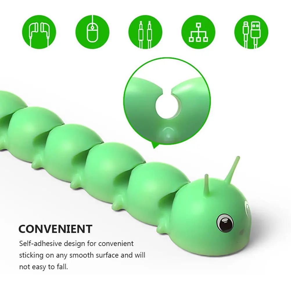 1Pcs Caterpillar Desktop Cable Organizer Silicone Wire Wrapper Strong Adhesive for Headphones USB Chargers Laptops Ethernet