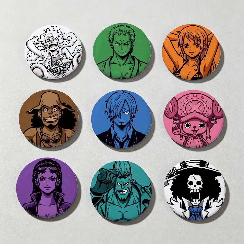 ONE PIECE LUFFY ZORO Laser Diamond Texture Button Pins Tinplate Brooches Cartoon Creative Badge For Backpack Clothes Decor