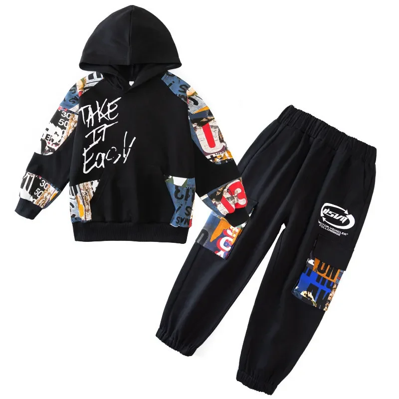 2023 New Boys Autumn Clothing Suit Teenage Boys Clothes Cartoon 4-14 Years Boys Tracksuit Set Children Hooded Coat and Pants