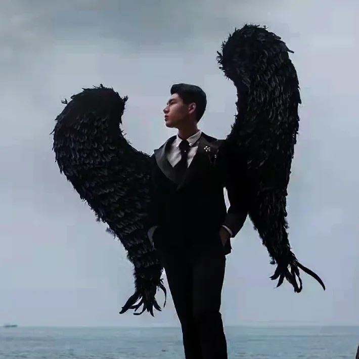 Black Feather  Wings Photography Couple Photos Outdoor Models Fashion Show Props Halloween Carnival Birthday Party Costume