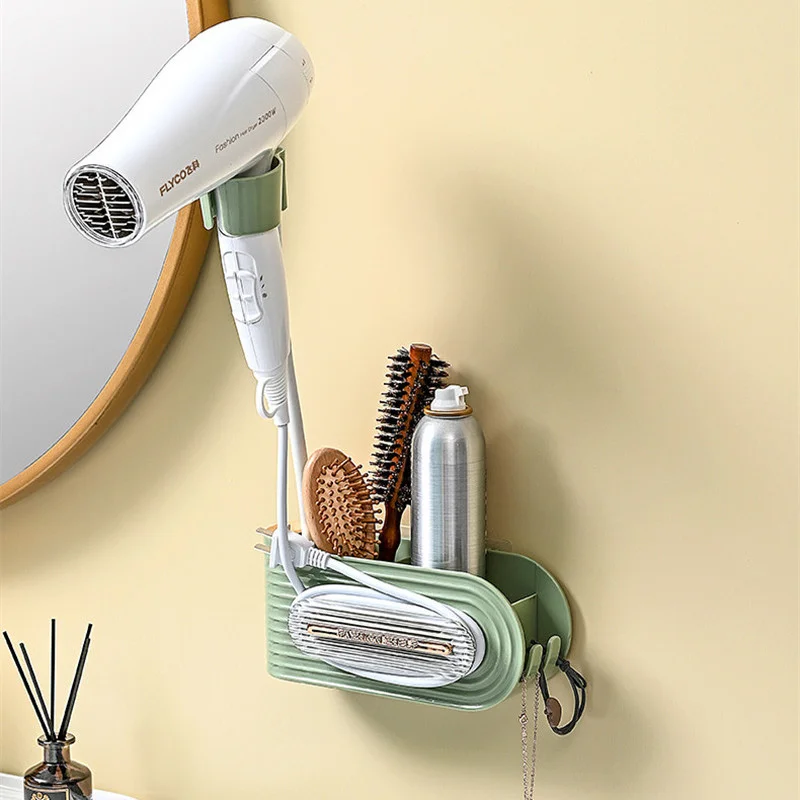 

1Pc No Drilling PET Hair Dryer Rack for Rest Room Wall Shelf Organizer Comb Hair Band Storage Holder Bathroom Fixture Accessory