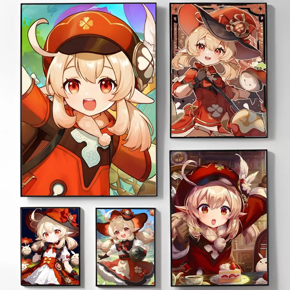 Cute Energetic Anime G-Genshin Impact Klee Poster Self-adhesive Art Waterproof Sticker Coffee House Dorm Room Wall Decor