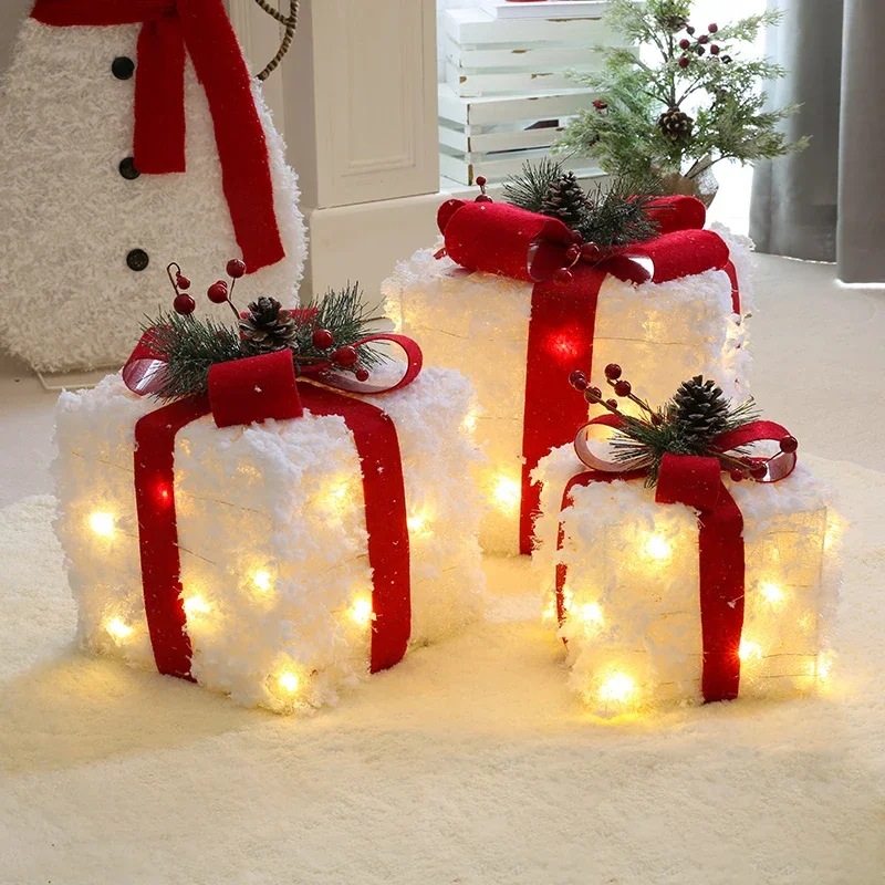 3pcs/set Christmas Decoration Gift Box With Lights Christmas Tree Ornament Luminous Home Outdoor Mall Market Navidad Xams Gift