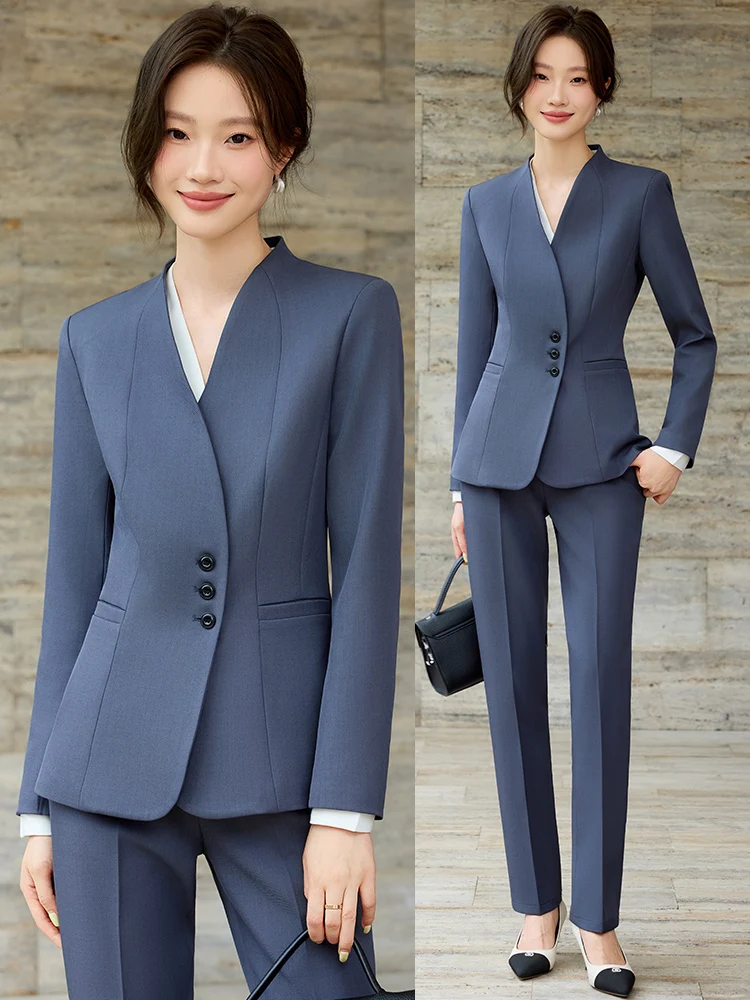 Gray Suit Set for Women Professional Spring Autumn New Style Jewelry Store Hotel Manager Workwear Polyester Fiber Long Sleeve...