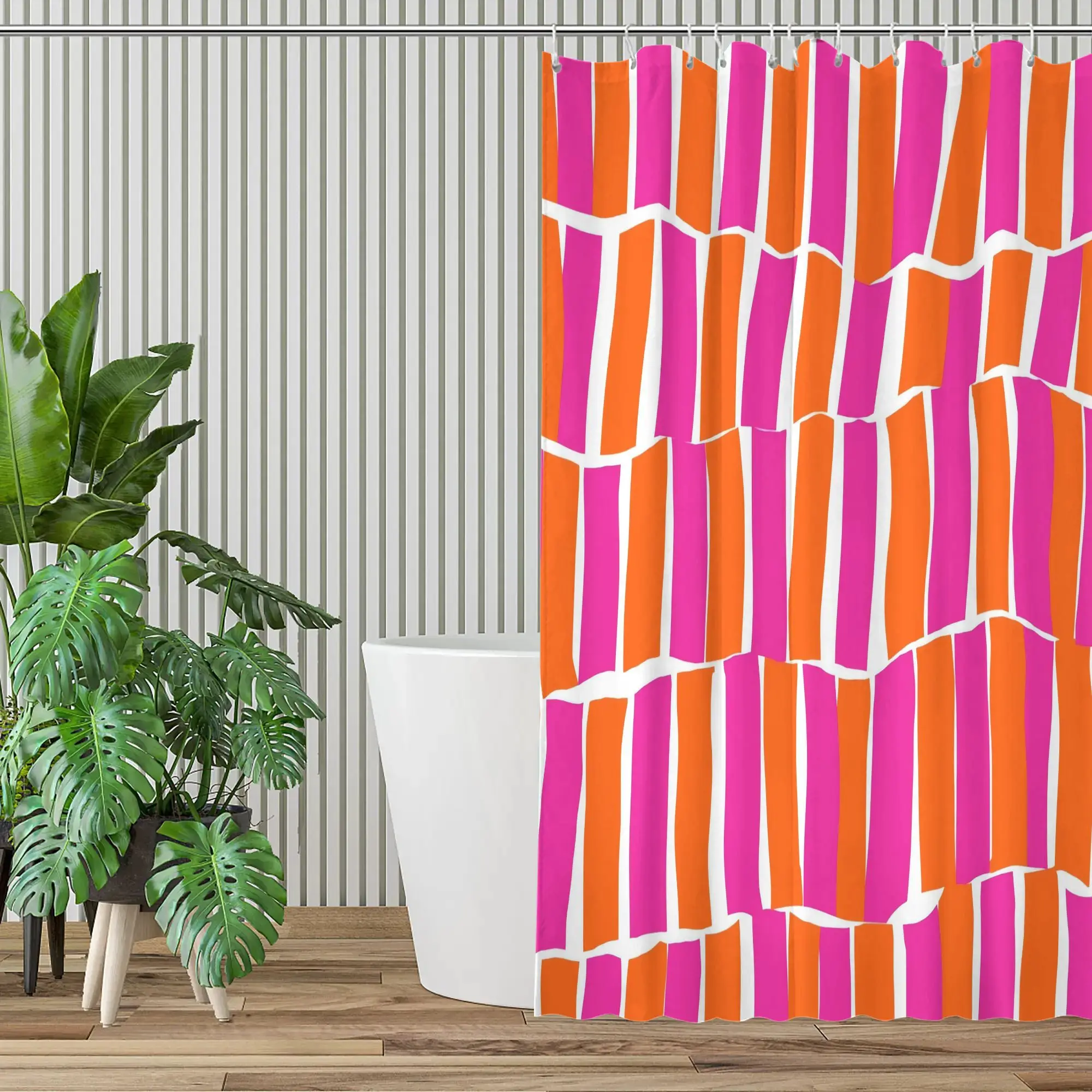 Orange Pink Striped Shower Curtain Waterproof Modern Bathroom Decor Curtain Liner Best Shower Stall Curtain 90x180cm