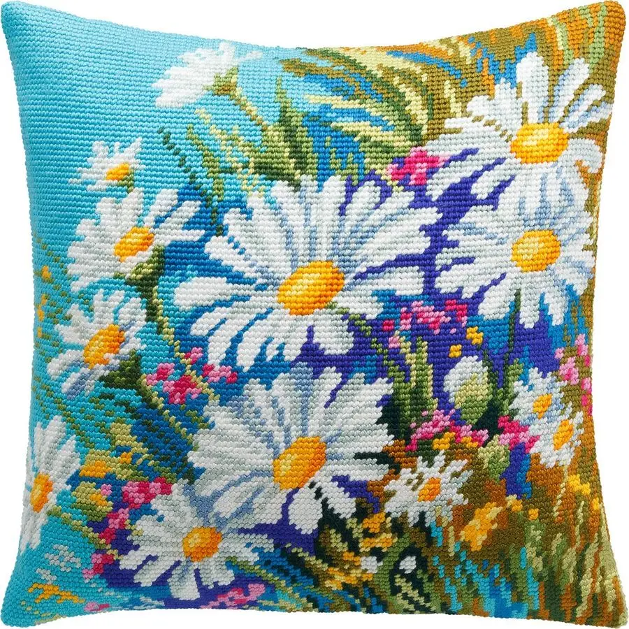 

Floral Stamped CrossStitch Kit for Adults and Beginners Meadow of Daisies 1616 with Clear, Precise Printed Design on Cotton Canv
