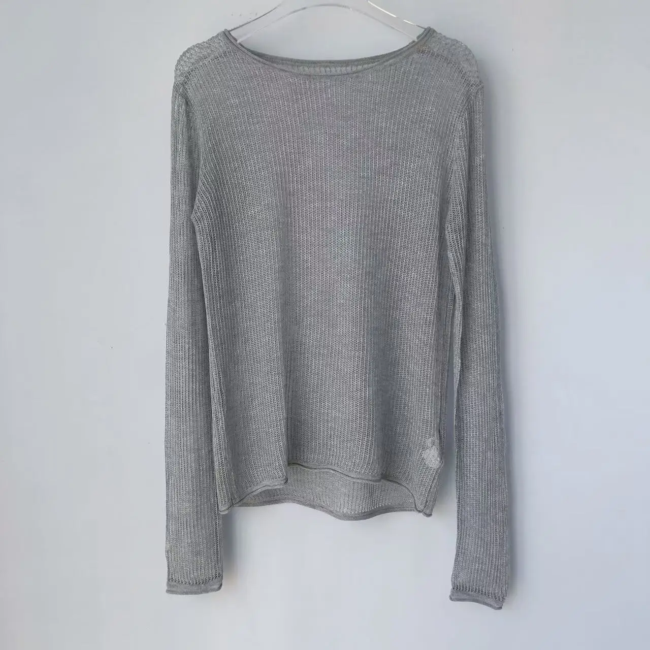 

Женская футболка весна-лето, прозрачная полая футболка Lazy Sle Long Sve, солнцезащитная трикотажная одежда, повседневная, стандартного кроя