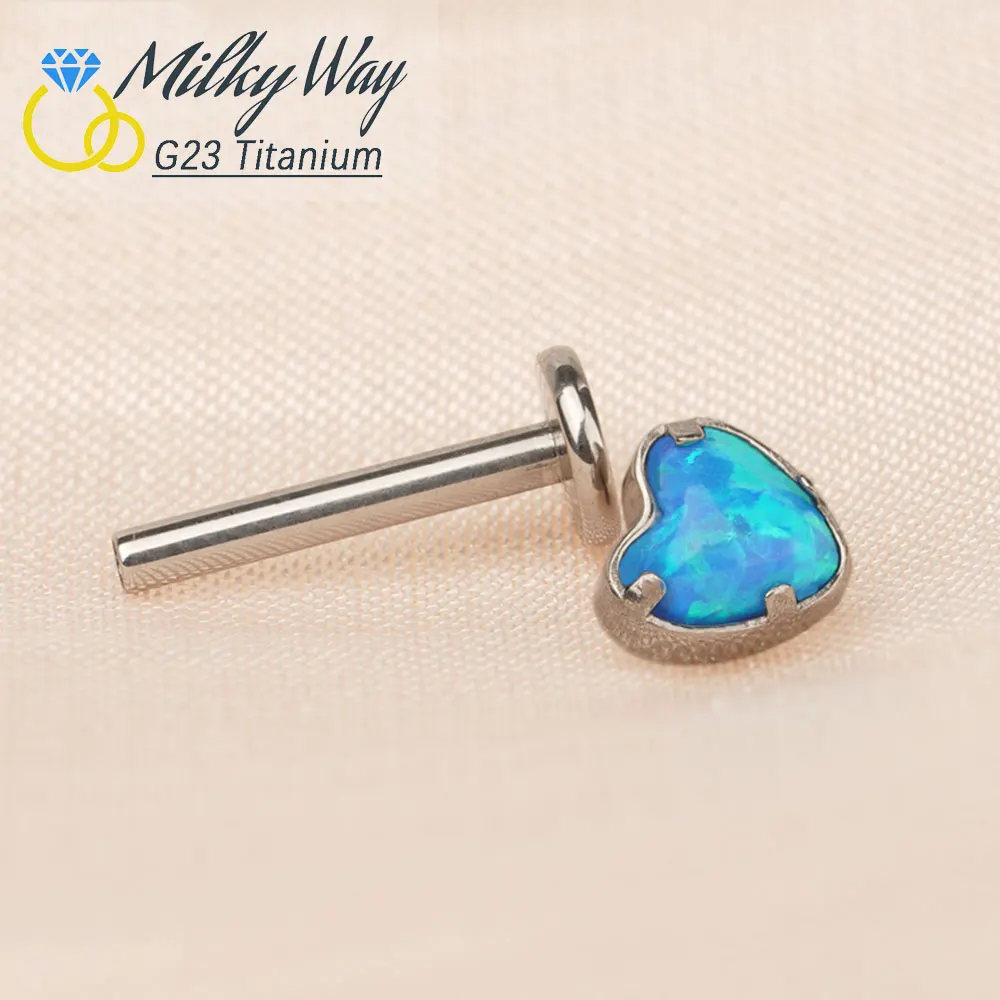 Push Pin Jewelry G23 Titanium Labret Nose Stud Heart Opal Threadless Tragus Earring Fashion Nasal Lip Piercing Jewelry For Women