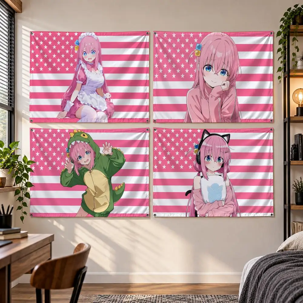 Anime Bocchi The Rock! School Music H-Hitori Gotoh Flags Banner Decor for Bedroom,Garden,Party,Club,Gaming Room,Indoor Outdoor