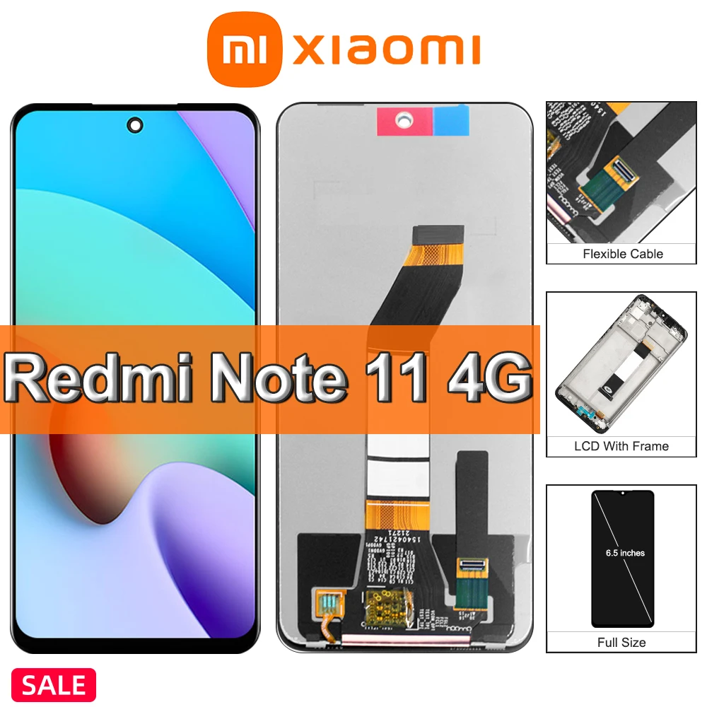 

6.5" Original Xiaomi Redmi Note 11 4G LCD Display Replacement + Touch Screen Digitizer, For Redmi Note11 4G Display, with Frame