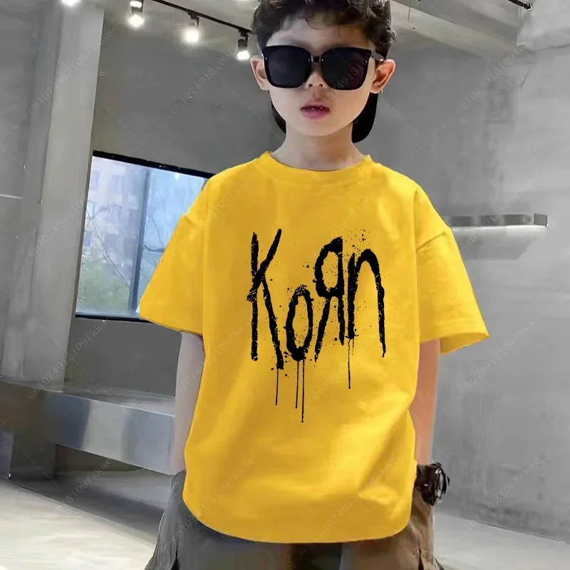 Korn Cartoon Rock Band Music Album T Shirt Boys Girls Harajuku Metal Gothic Oversized T-shirt Summer Cotton Child Short Sleeves